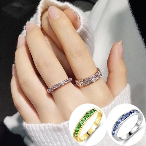 Simple Silver Gold Plated Light Luxury CZ Crystal Ring 2021 Bohemia Style Women AAA Zircon Opening Ring for Women Party Jewelry