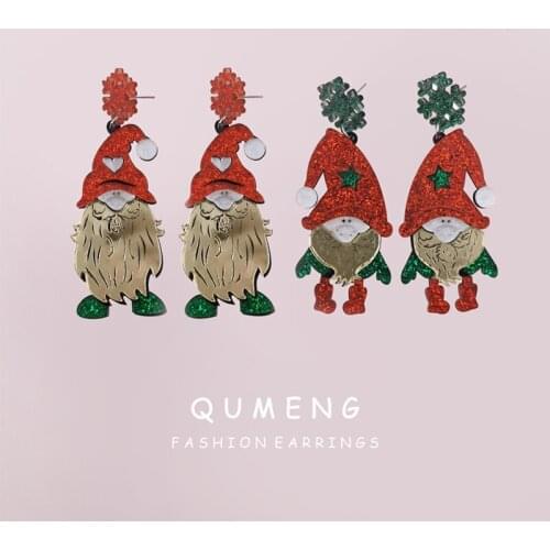 QUMENG 2020 New Quality Cute Gnome Mandala Santa Earrings Mixed Acrylic Rainbow Snowflakes Christmas Party Jewelry Gift