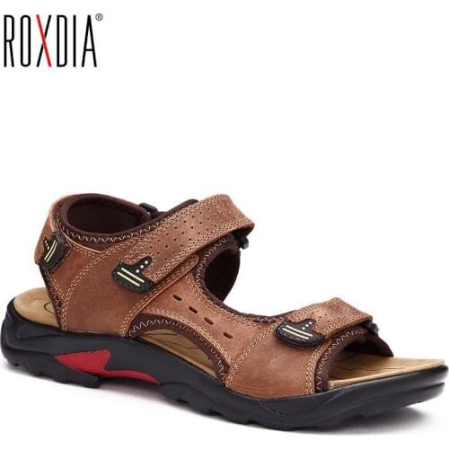 ROXDIA mens beach sandal genuine cow leather summer men sandals new fashion breathable male shoes plus size 39-48 RXM045