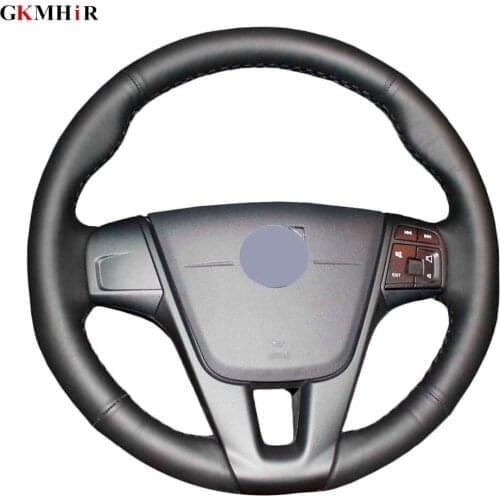 DIY Customized Black Leather Hand-Stitched Car Steering Wheel Cover for VOLVO S60 2011-2014 V40 V60 XC60 2013-2017