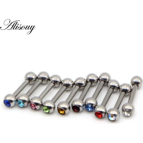 Alisouy 1pc 16G 6mm Gem earrings with Crystal ball Industrial piercing septum ear bone ring tragus Piercing Tunnel body jewelry