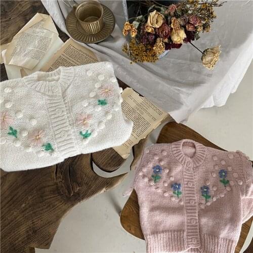 Toddler Girl Autumn and Winter Sweaters New Koreangirls Handmade Flower Ball Sweater Double Thick Cardigan Jacket for baby Girl