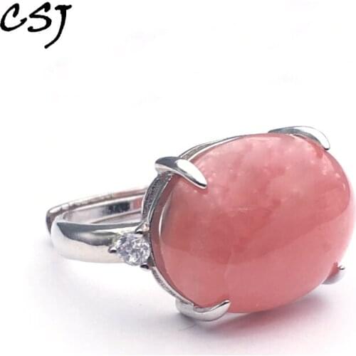 CSJ Natural Rhodochrosite gemstone Ring 925 Sterling Silver oval13*18mm Women and Lady Wedding Engagment Party Gift Box