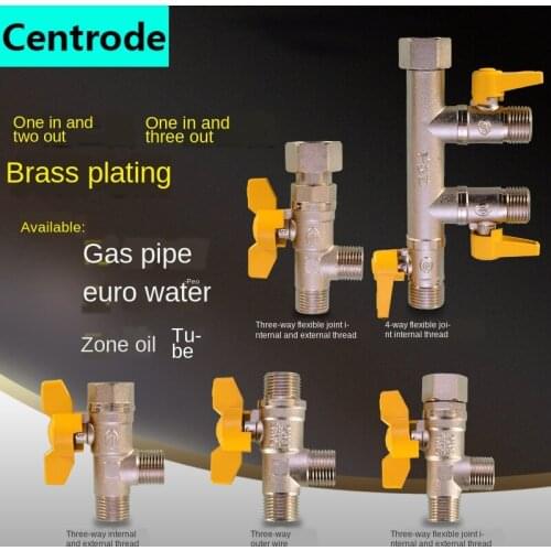 1/2 3/4 IN Brass Three-way Gas Ball Valve Switch One In Two Out Live Connection Internal and External Wire Natural Gas Connector