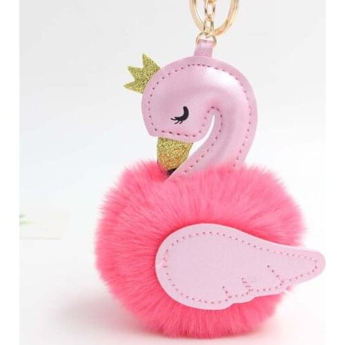 1PC Pompom Keychains Cute swan Womens girls Bags Key Ring Handmade Accrssories Keyrings Pendants Charming Suspension Decoration