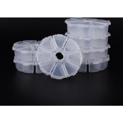 Pandahall 1pc Plastic Clear Beads Storage Round Containers Box 8 Compartments Carrying Cases DIY Jewelry,Size:13x5x1.5cm