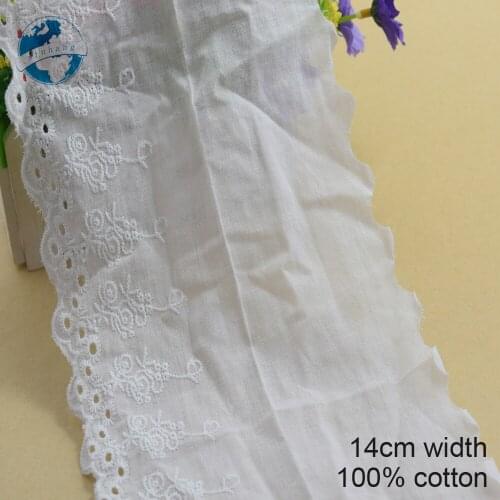 10yards 14cm white lace Cotton embroid lace sewing ribbon guipure trims or fabric warp knitting DIY Garment Accessories#3658