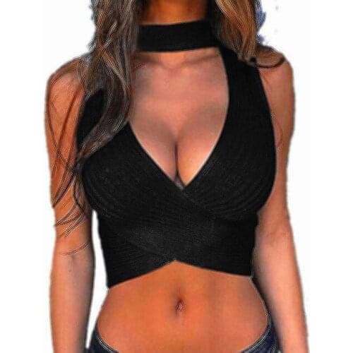 2019 Women Summer Sexy Camis t shirt Criss Cross Halter Bandage Crop Top Tank Cut Out Bustier Cami Tanks