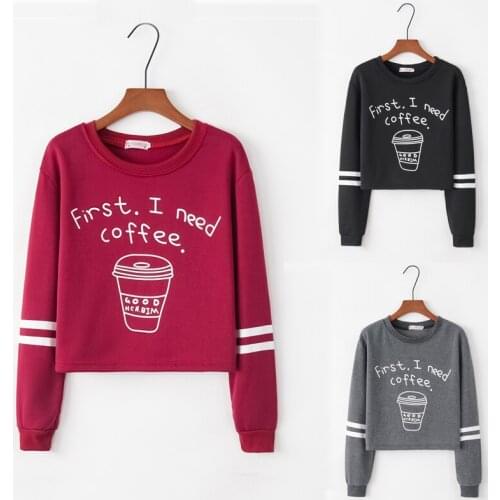 2021 Hot Europe and America autumn new coffee cup letter printing round neck long sleeve sweater