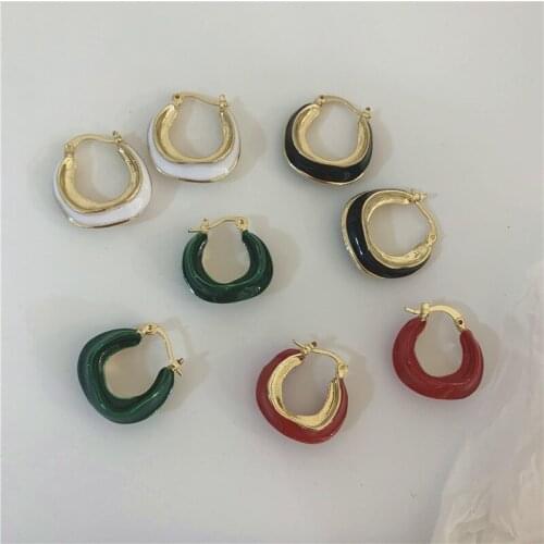 4 Colors Handmade Vintage Cool Green Enamel Geometric Irregular Circle Stud Earrings for Women Gifts Bohemia Pendant Jewelry