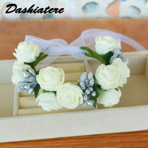6pcs/lot Flower Bracelets for Weddings Prom Women Handmade Wristband Ivory White Silver Foam Rose Basket Girl Wrsit flowers