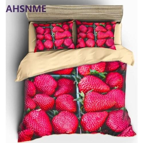 AHSNME Seductive Fruit Strawberry Pattern Duvet Cover Sets Red Fruit Super Soft 100% Microfiber Bedding Set 3pcs