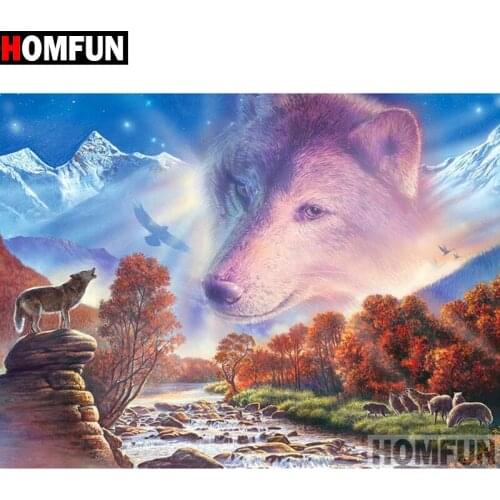 HOMFUN 5D DIY Diamond Painting Full Square/Round Drill "Wolf scenery" 3D Embroidery Cross Stitch gift Home Decor A00282
