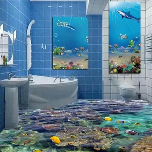 Free Shipping self-adhesive floor mural Coral tropical fish 3D floor painting sticker studio dancing room floor wallpaper