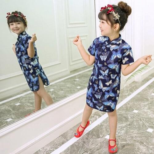 Girls Cheongsam Multi-Colors Chinese Qipao Baby Girl Kids Floral Butterfly Bird Cheongsam Dresses Clothes