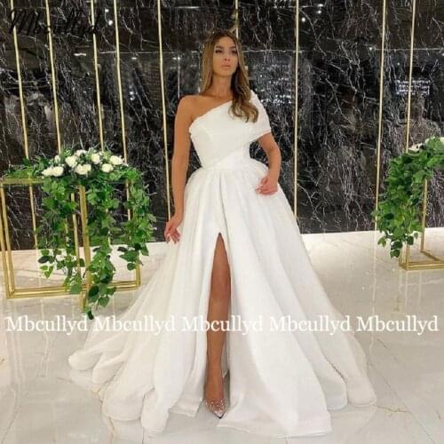 Elegant White Prom Dresses Off the Shoulder High Slit Organza Evening Dresses A-line Long Party Gowns robes the ball