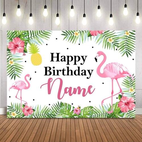 Flamingo Customize Birthday Backdrop Newborn Girls Forest Green Leaves Background for Photo Studio Pineapple Photocall Back Drop