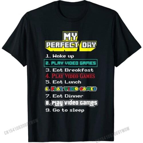 My Perfect Day Play Video Games Gamer Gift T-Shirt Man Funky Summer T Shirt Cotton T Shirt Custom