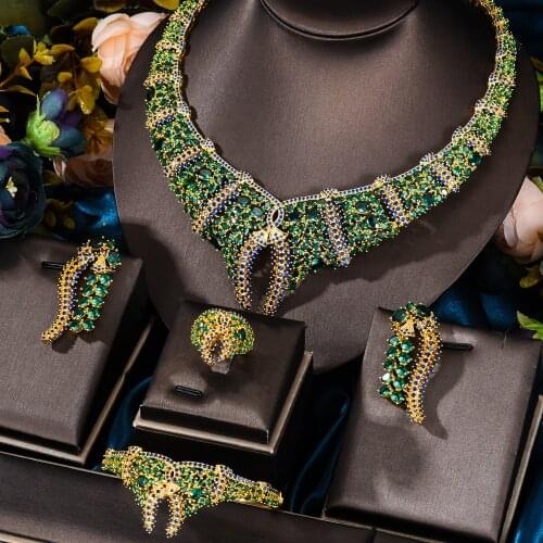 KellyBola Jewelry Customized High Quality Luxury Green Necklace Earrings Bracelet Ring Set Womens Wedding Festive Celebration