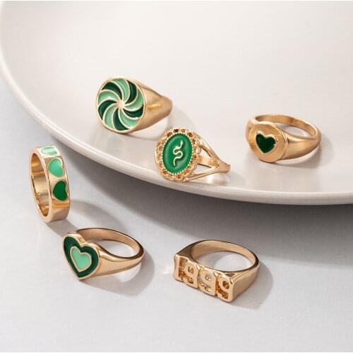 Fashion Drip Oil Snake Heart Rings Set Sweet Gold Color Fan 1999 Rings for Women Men Party Jewelry Accessories