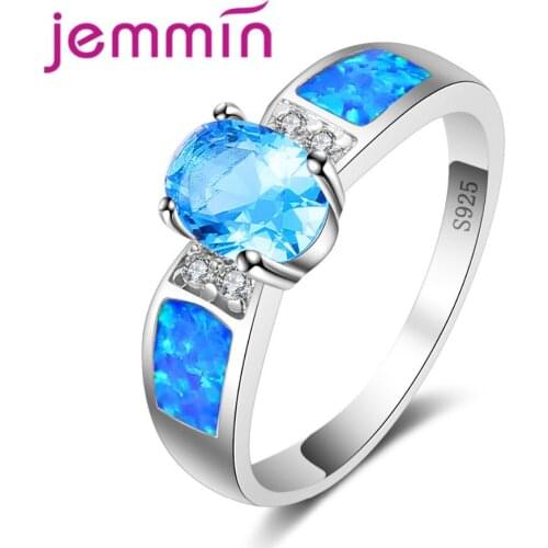 Fashion Blue Fire Opal Rings for Women/Men Wedding Jewelry 925 Sterling Silver CZ Engagement Anniversary Appointment Gift