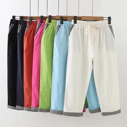 Summer Casual Calf Length Pants 4XL Plus Size Womens Clothing Fashion Loose wash Stretch cotton Linen Cropped Trousers