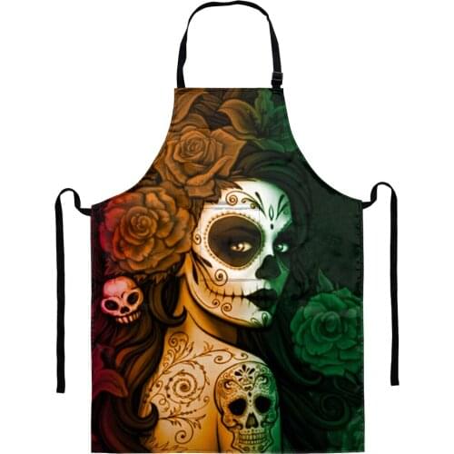 Sugar Skull Calavera Girl Prints Adjustable Anti-oil Cooking Kitchen Fashion Women Waist Aprons Water-proof with Pocket Pinafore