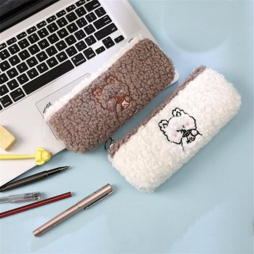 Soft Plush Cute Cartoon Pencil Case Kawaii Stationery Portable Korea Fabric Pen Box Pouch Case School Office Stationary Supplies