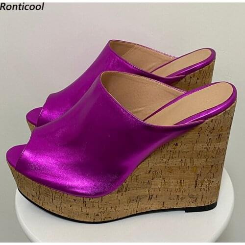 Ronticool New Stylish Women Mules Sandals Unisex Comfort Wedges Heels Open Toe Pretty Blue Fuchsia Cosplay Shoes US Size 5-20