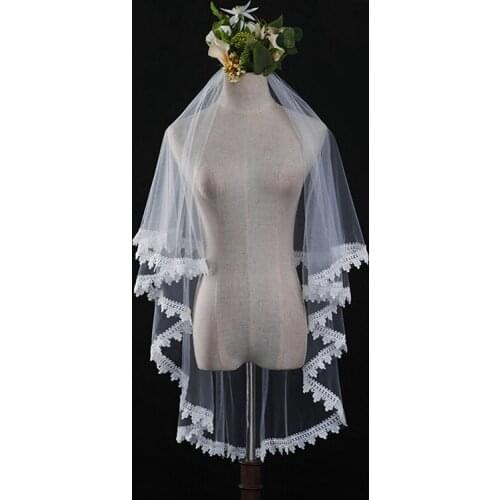 2021 New Women 150CM One Layer Lace Edge Wedding Veil Ivory Black Red Short Bridal Veil Wedding & Events Bridal Hair Accessories