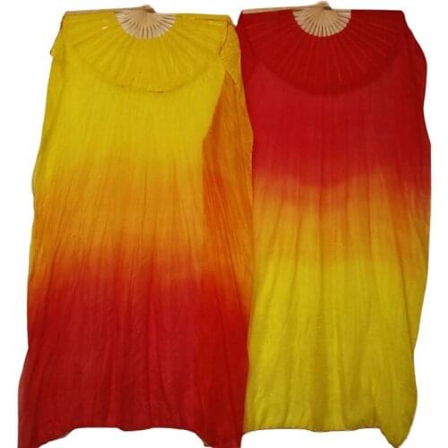Wholesale 1Pair/2pcs Cheap Belly Dancing Fan Veils Fire-Color Gradient BellyDance Practice Long Fan Props (1L+1R) 3 sizes