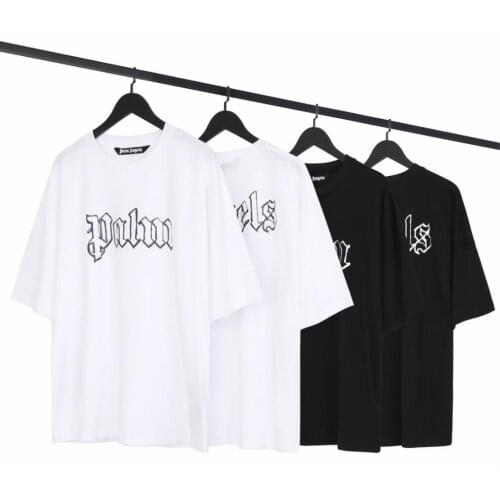 Palm angels 22SS Highest version Basic silver powder logo men/women summer cotton round neck T-shirt European size S -XL