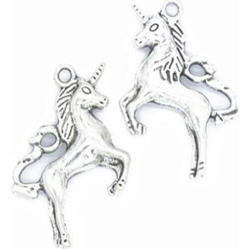 Unicorn Charms Alloy Horse Pendant Vintage Silver For Jewelry Making Bracelets Craft Handmade Accessories Gift 14*24MM 10pcs/lot