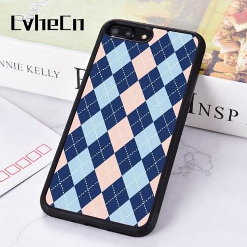 LvheCn Rubber Silicone Phone Case Cover For iPhone 6 6S 7 8 PLUS XR X XS 11 12 PRO MAX MINI Plaid Checked Blue Pink
