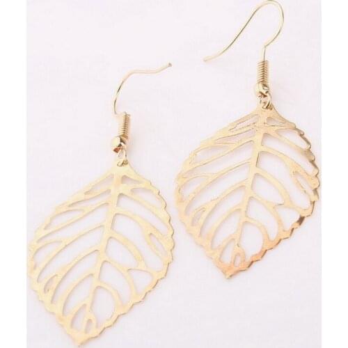 2Pairs/lot Hollow Leaf Dangle Earrings For Women Gold Color Long Leaves Drop Earring Brincos Fashion Jewelry Female Party Gift
