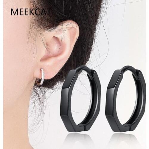 MEEKCAT Minimalist Geometric Hoop Earrings for Women Authentic 925 Sterling Silver Small Simple Ear Hoops Fine Jewelry SCE622