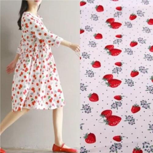 Wide 140cm Strawberry Dot Print Cotton Fabric White Bottom Thin Summer Dress Cotton Fabric Sewing Patchwork DIY Girl Dress