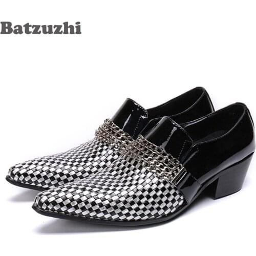 Batzuzhi 6.5cm High Heel Men Shoes Pointed Toe Designers Genuine Leather Dress Shoes Oxfords zapatos de hombre sepatu pria, 12