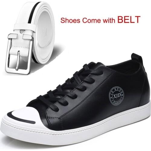 Fashion Casual Mens Flat Shoes with Invisible Elevator Insole Height Increasing 6cm Skate Shoes For Young Male Black/White
