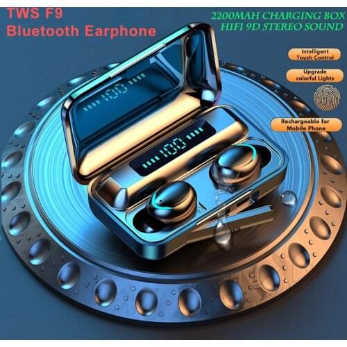 TWS F9 Bluetooth Earphone V5.0 Stereo Wireless Headset Sport Waterproof Earphones Mini Touch Control Noise Cancelling Headset