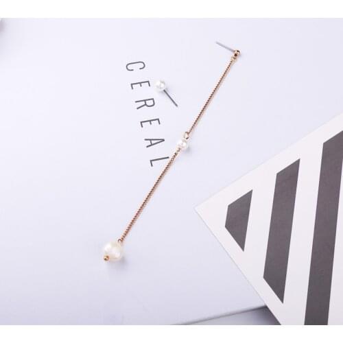 Unique Creativity Overstate Imitation Pearl Over length Thin Chain Dangle Earrings Compact Fashionable Floating Charm Jewelry