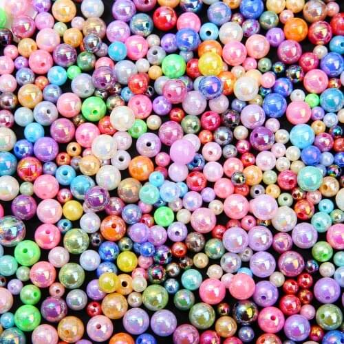 Straight Hole 30-100Pcs 6 8 10mm Round ABS Imitation Pearls Mix AB Color Loose Beads Handmade DIY Garment Sewing Making Craft