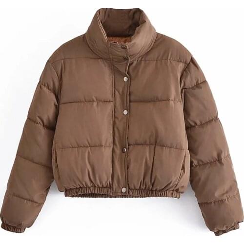 Za Women Fashion High Waist Short Cotton Clothes Jacket Thick Warm Parka Coat Vintage Long Sleeve Female Outerwear Chic Tops