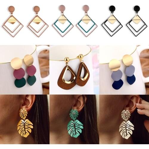 FNIO Korean Acrylic Earrings For Women Statement Vintage Geometric Gold Dangle Drop Earrings 2020 Female Wedding Fashion Jewelry