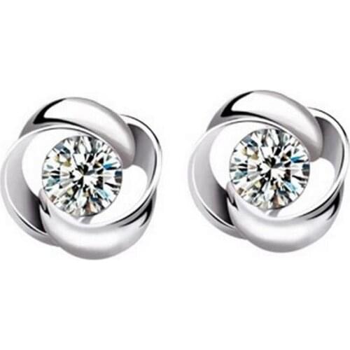 Hot Sale 925 Sterling Silver Fashion Charm Pave Zircon Twist Flower Stud Earrings For Women Girls Wedding Gift CY008