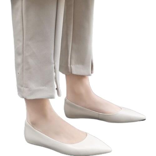 Pointed Toe Flat Womens Shoes Spring 2021 New Versatile Soft Sole Casual Work Genuine Leather Single Daily Loafers Day Glove