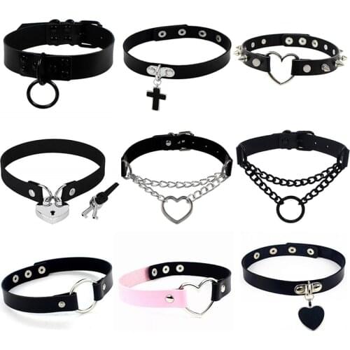Punk Chocker Sexy Heart Lock Key Rivets Black Goth Chokers Gothic Choker Necklace for Women Hip Hop Cosplay Collar Party Jewelry