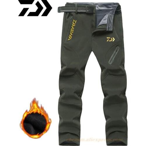 DAIWA Winter Men Waterproof Camping Fishing Fleece Outdoor Hiking Pants Climb Fish Ski Softshell Thicken Trousers Oversized 9XL