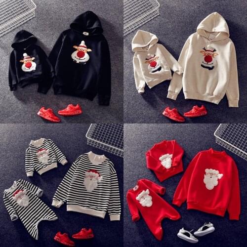 Winter Warm Fur Family Christmas Sweater Hoodies Mother Daughter Matching Cartoon 3D Santa Claus Elk Embroidery Kids Hooded Xmas
