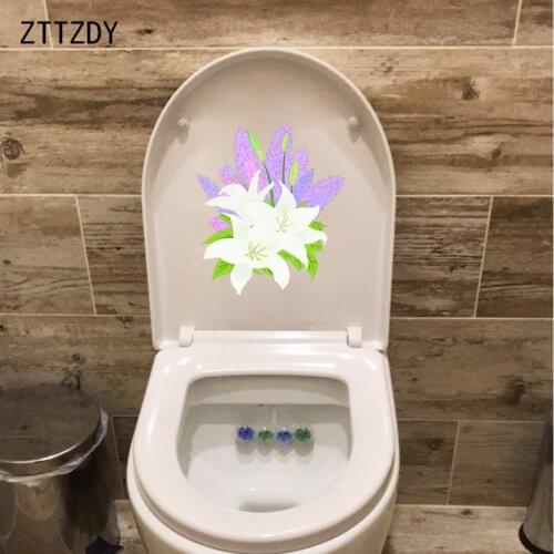ZTTZDY 19*22.1CM Floral Flower Lavender Lily Toilet Sticker Bedroom Wall Decal Home Decor T2-0576